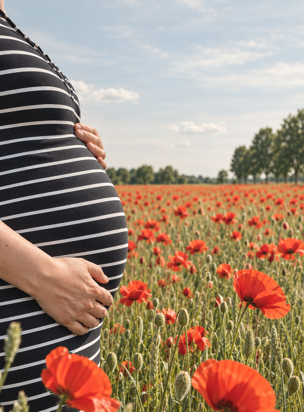 Babybauch Bild mit Mohnblumenfeld